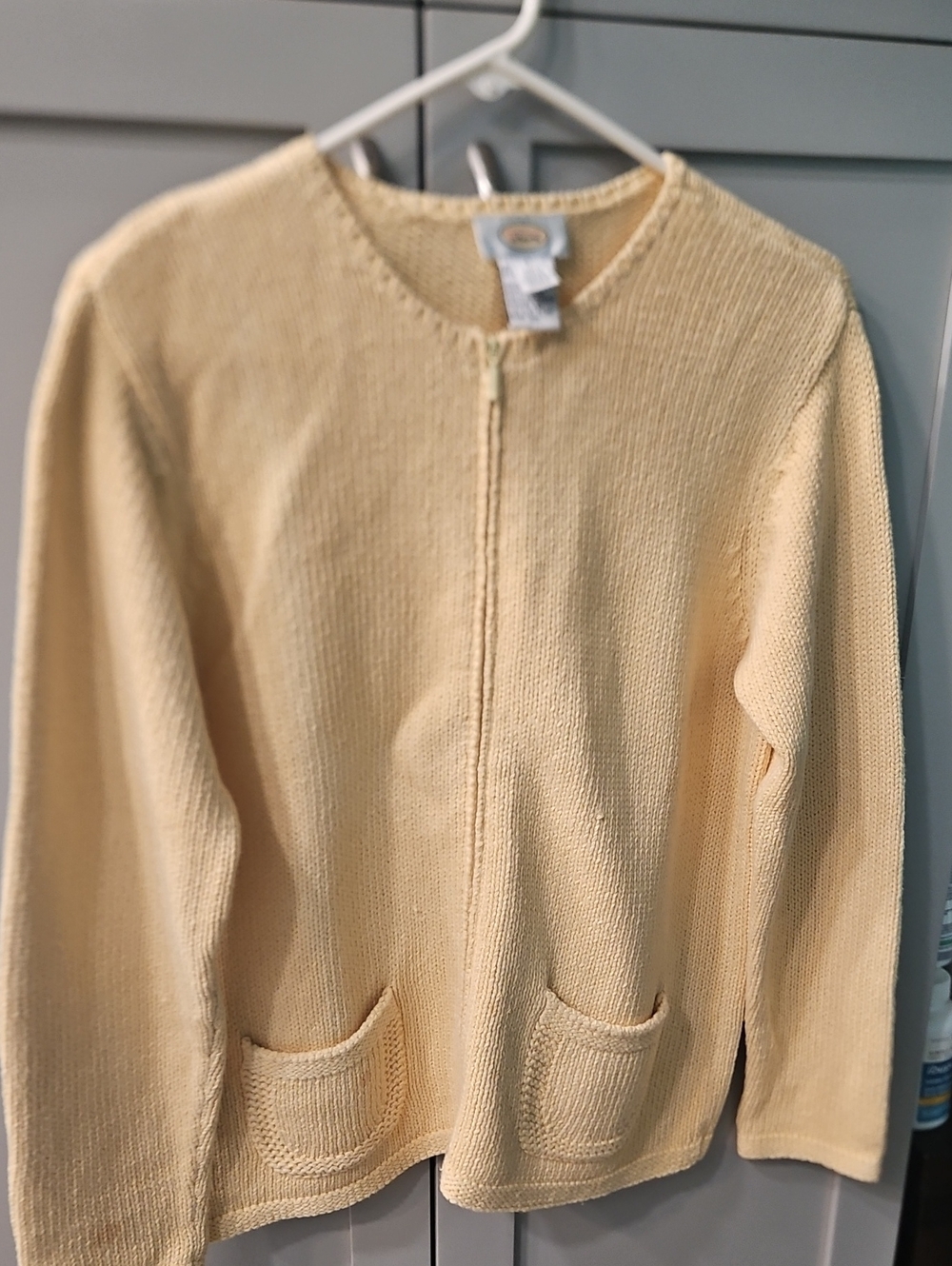 Soft Yellow Cotton Knit Women's Cardigan Sweater Size S